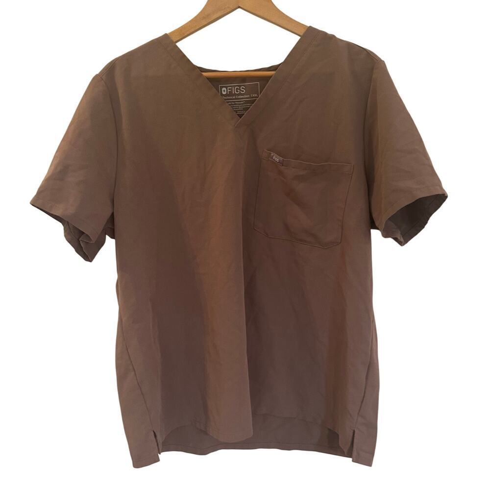 Figs Unisex V-Neck Scrub Top in Brown